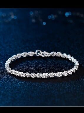 925 Sterling Silver plated Rope Chain Bracelet - Elegant Women's Jewelry kha